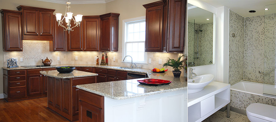 Custom Kitchen and Bathroom Cabinetry, Marble and Granite Counter Tops, Tile