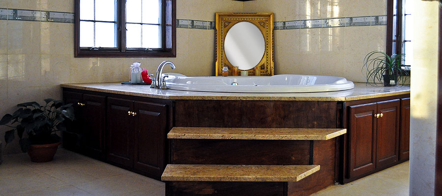 Custom Master Baths, Tub Decks, Marble and Granite Tops and Tile